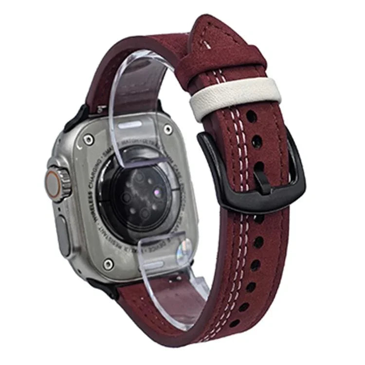 7-Line Tri-Star Buckle Pull Up Leather Watch Band, For Apple Watch 46mm / 49mm / 45mm / 44mm, For Apple Watch 42mm / 41mm / 40mm / 38mm
