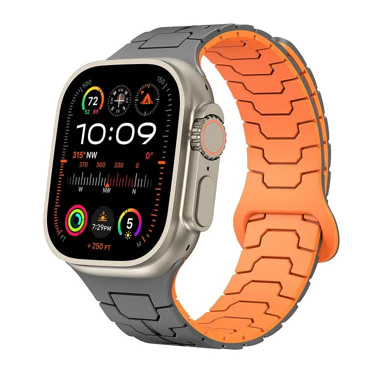 Dây đeo đồng hồ silicone nam châm vảy rồng thép, dành cho Apple Watch 46mm / 49mm / 45mm / 44mm