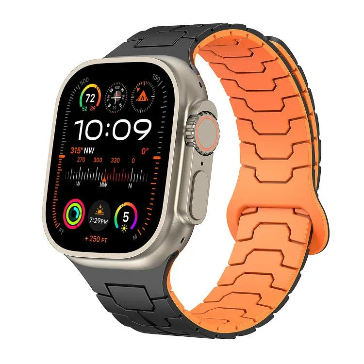 Dây đeo đồng hồ silicone nam châm vảy rồng thép, dành cho Apple Watch 46mm / 49mm / 45mm / 44mm