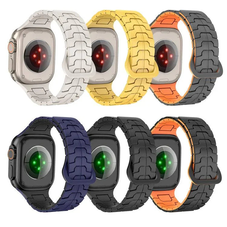 Dây đeo đồng hồ silicone nam châm vảy rồng thép, dành cho Apple Watch 46mm / 49mm / 45mm / 44mm