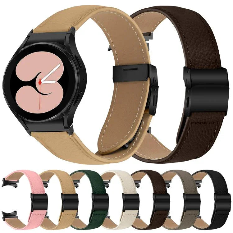 Lychee Texture Black Turtle Back Buckle Leather Watch Band, For Samsung Galaxy Watch 7 40 / 44mm