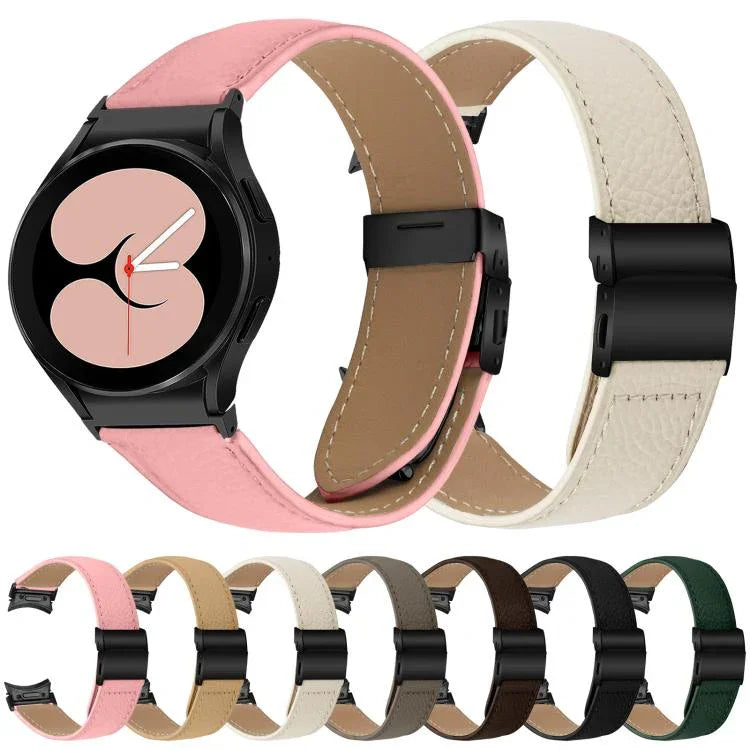 Dây Đồng Hồ Da Khóa Rùa Mặt Sau Đen Vân Vải Lựu Tháo Nhanh, Dành Cho Samsung Galaxy Watch 7 40 / 44mm