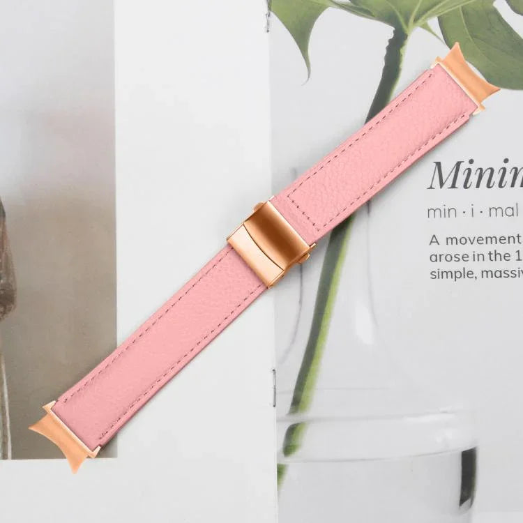 Lychee Texture Rose Gold Turtle Back Buckle Leather Watch Band, For Samsung Galaxy Watch 7 40 / 44mm