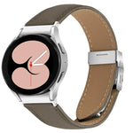 Dây đồng hồ da khóa lưng rùa bạc họa tiết vân vải vải liễu, dành cho Samsung Galaxy Watch 7 40 / 44mm
