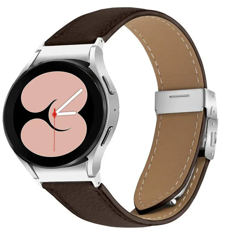 Dây đồng hồ da khóa lưng rùa bạc họa tiết vân vải vải liễu, dành cho Samsung Galaxy Watch 7 40 / 44mm