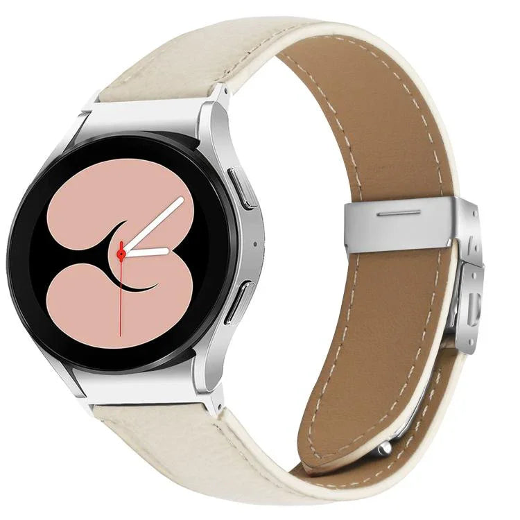 Dây đồng hồ da khóa lưng rùa bạc họa tiết vân vải vải liễu, dành cho Samsung Galaxy Watch 7 40 / 44mm