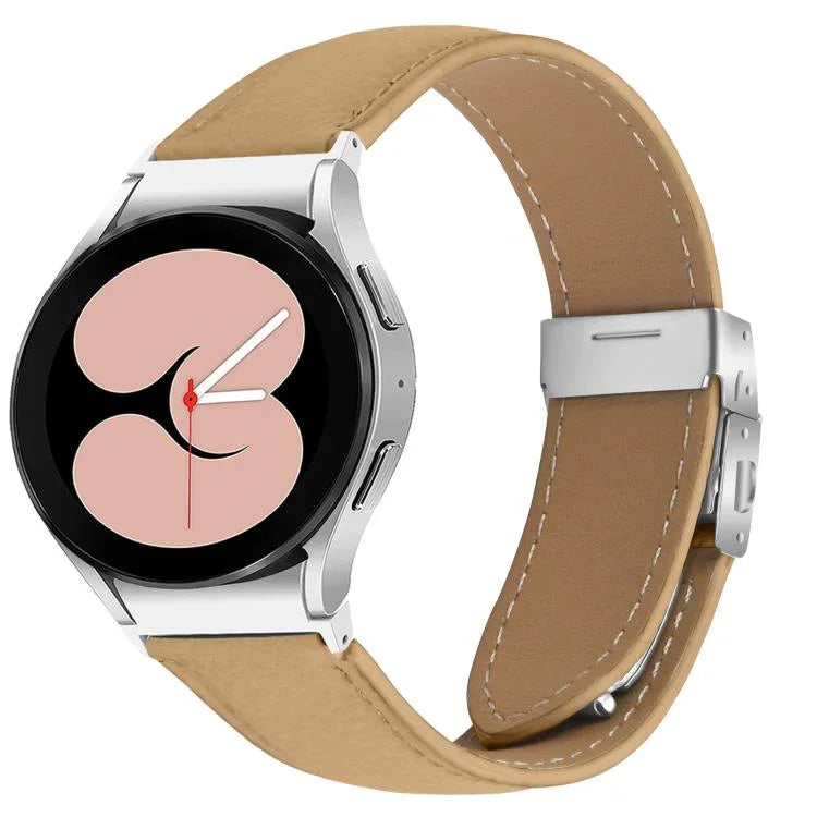 Dây đồng hồ da khóa lưng rùa bạc họa tiết vân vải vải liễu, dành cho Samsung Galaxy Watch 7 40 / 44mm