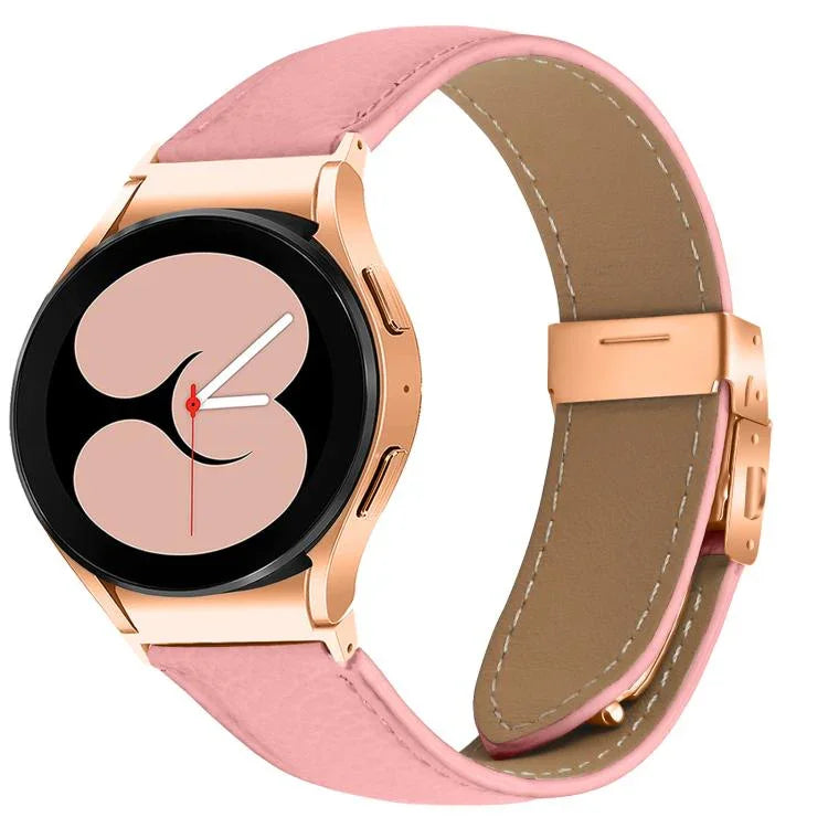Dây Đồng Hồ Da Khóa Rùa Mặt Sau Vàng Hồng Vân Vải Lựu Tháo Nhanh, Dành Cho Samsung Galaxy Watch 7 40 / 44mm