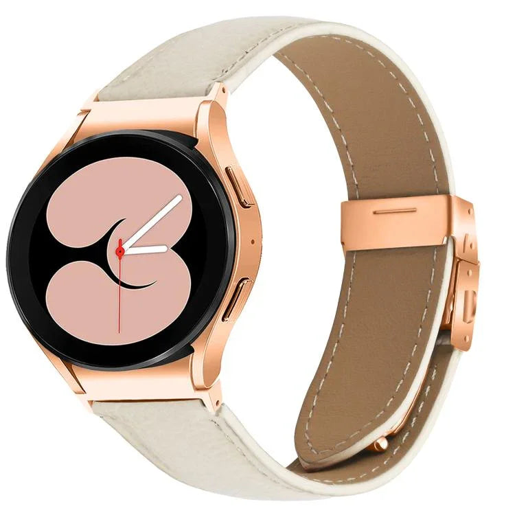Dây Đồng Hồ Da Khóa Rùa Mặt Sau Vàng Hồng Vân Vải Lựu Tháo Nhanh, Dành Cho Samsung Galaxy Watch 7 40 / 44mm