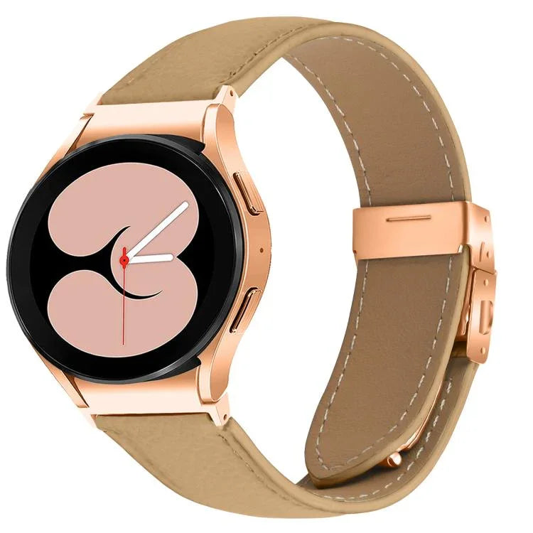 Dây Đồng Hồ Da Khóa Rùa Mặt Sau Vàng Hồng Vân Vải Lựu Tháo Nhanh, Dành Cho Samsung Galaxy Watch 7 40 / 44mm