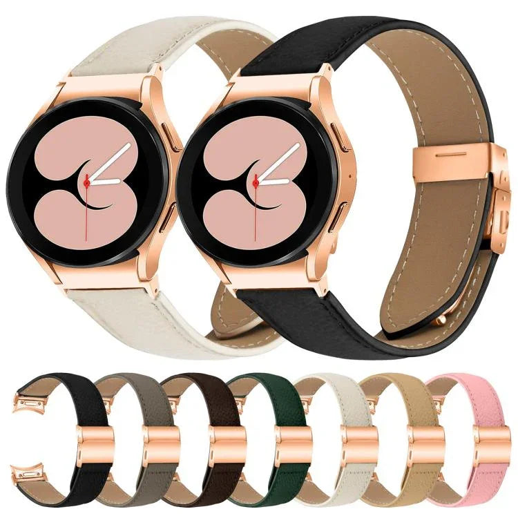 Dây Đồng Hồ Da Khóa Rùa Mặt Sau Vàng Hồng Vân Vải Lựu Tháo Nhanh, Dành Cho Samsung Galaxy Watch 7 40 / 44mm