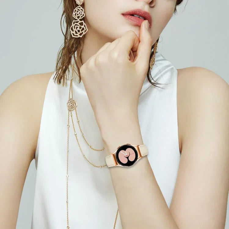 Dây Đồng Hồ Da Khóa Rùa Mặt Sau Vàng Hồng Vân Vải Lựu Tháo Nhanh, Dành Cho Samsung Galaxy Watch 7 40 / 44mm