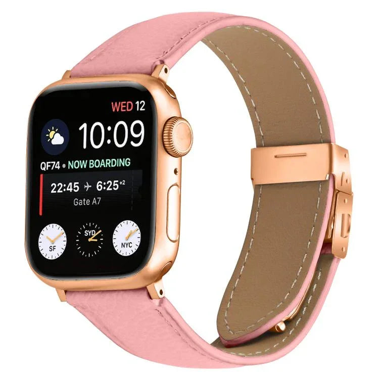 Dây đeo đồng hồ da khóa lưng rùa vàng hồng họa tiết vân vải quả vải, dành cho Apple Watch 46mm / 49mm / 45mm / 44mm, dành cho Apple Watch 42mm / 41mm / 40mm / 38mm