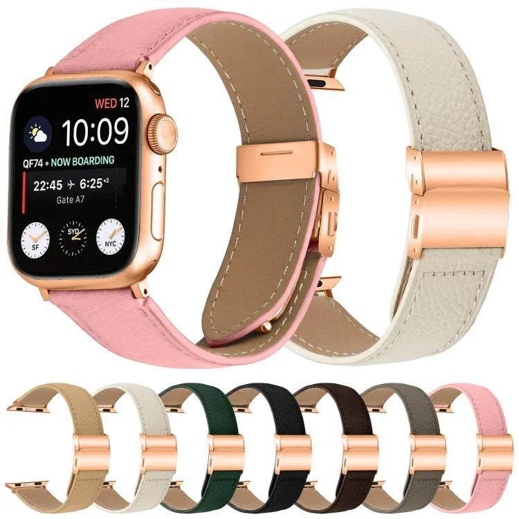 Dây đeo đồng hồ da khóa lưng rùa vàng hồng họa tiết vân vải quả vải, dành cho Apple Watch 46mm / 49mm / 45mm / 44mm, dành cho Apple Watch 42mm / 41mm / 40mm / 38mm