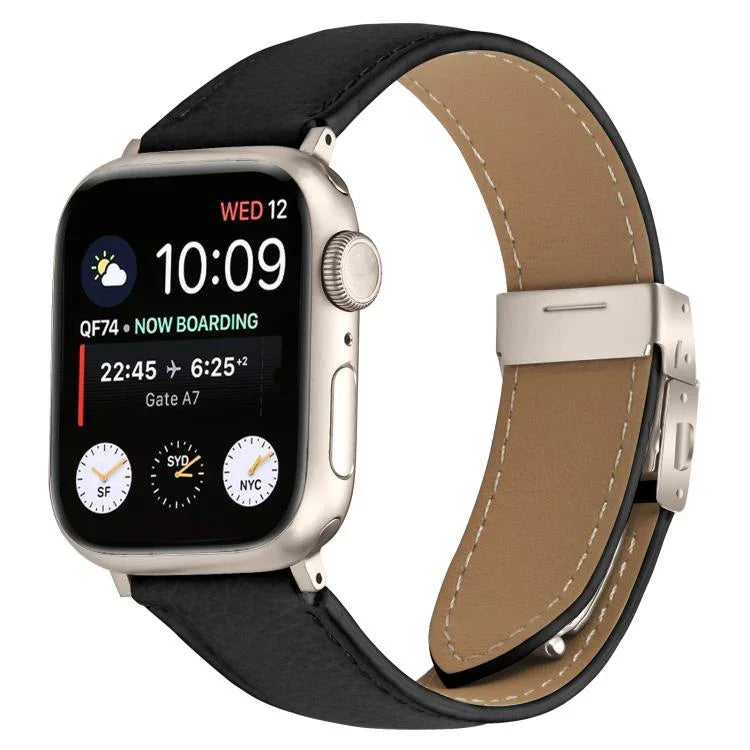 Lychee Texture Starlight Turtle Back Buckle Leather Watch Band, For Apple Watch 46mm / 49mm / 45mm / 44mm, For Apple Watch 42mm / 41mm / 40mm / 38mm