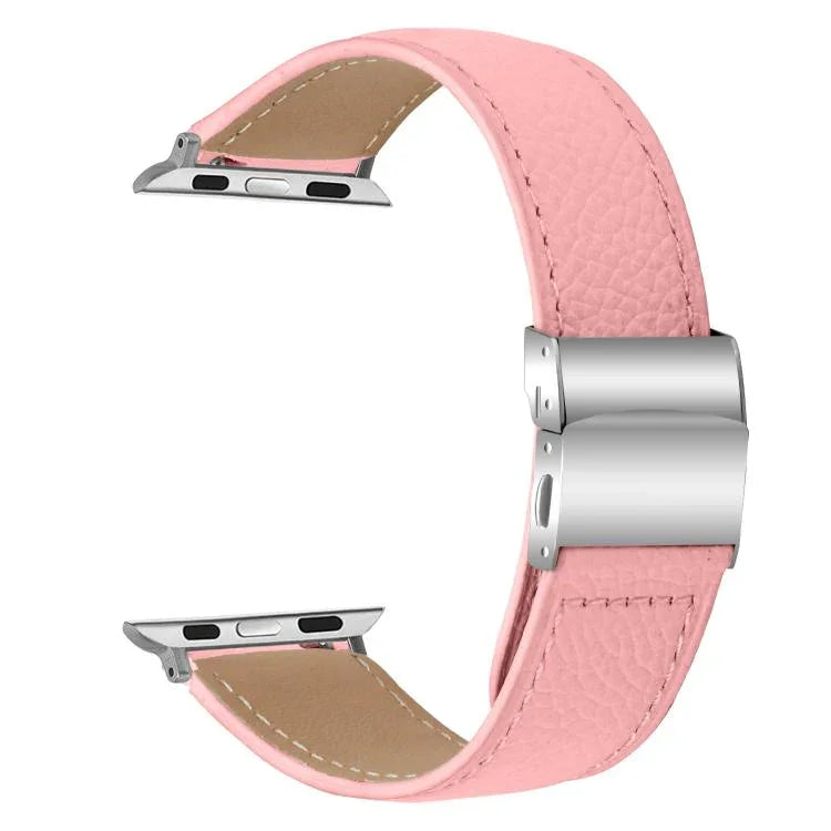 Dây đeo đồng hồ da khóa lưng rùa bạc họa tiết vân vải quả vải, dành cho Apple Watch 46mm / 49mm / 45mm / 44mm, dành cho Apple Watch 42mm / 41mm / 40mm / 38mm