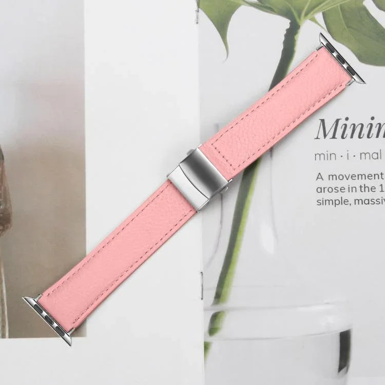 Dây đeo đồng hồ da khóa lưng rùa bạc họa tiết vân vải quả vải, dành cho Apple Watch 46mm / 49mm / 45mm / 44mm, dành cho Apple Watch 42mm / 41mm / 40mm / 38mm