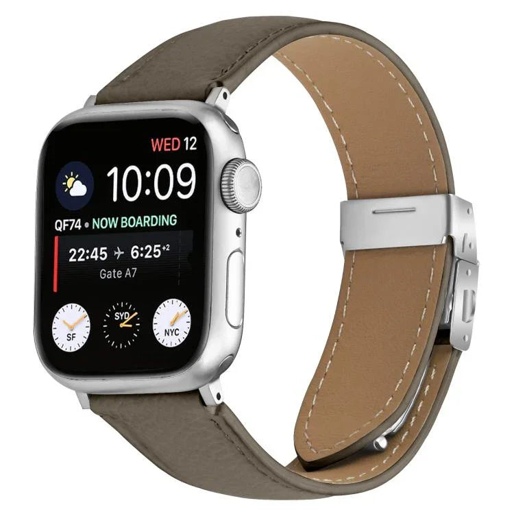 Dây đeo đồng hồ da khóa lưng rùa bạc họa tiết vân vải quả vải, dành cho Apple Watch 46mm / 49mm / 45mm / 44mm, dành cho Apple Watch 42mm / 41mm / 40mm / 38mm