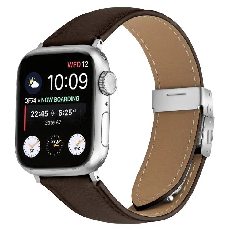Dây đeo đồng hồ da khóa lưng rùa bạc họa tiết vân vải quả vải, dành cho Apple Watch 46mm / 49mm / 45mm / 44mm, dành cho Apple Watch 42mm / 41mm / 40mm / 38mm