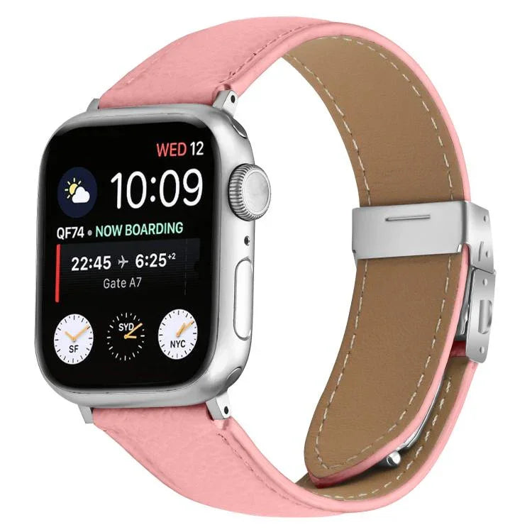 Dây đeo đồng hồ da khóa lưng rùa bạc họa tiết vân vải quả vải, dành cho Apple Watch 46mm / 49mm / 45mm / 44mm, dành cho Apple Watch 42mm / 41mm / 40mm / 38mm