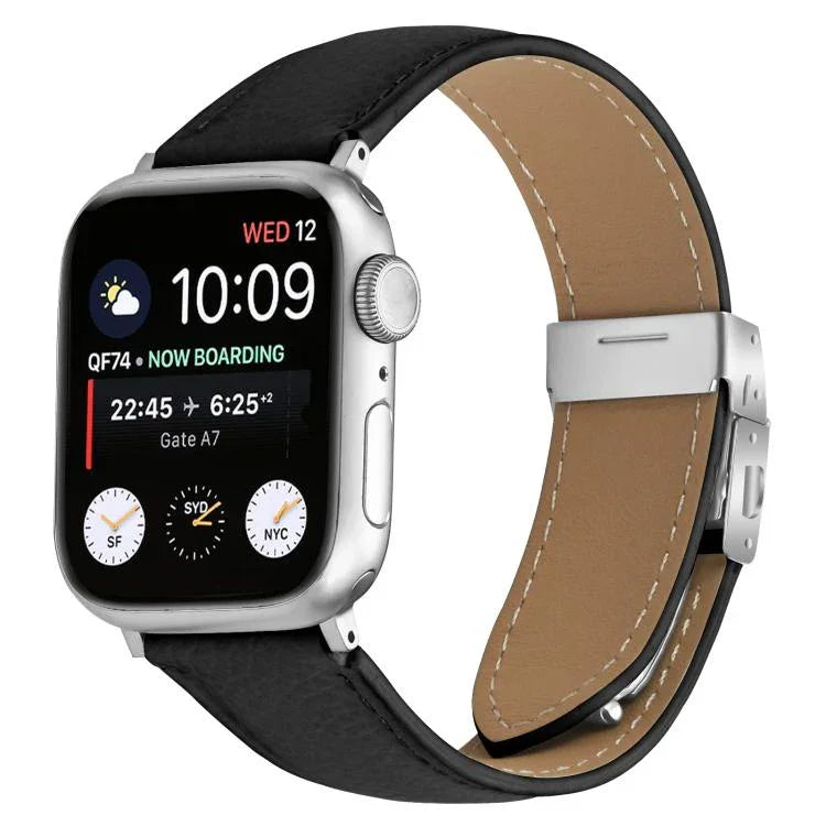 Dây đeo đồng hồ da khóa lưng rùa bạc họa tiết vân vải quả vải, dành cho Apple Watch 46mm / 49mm / 45mm / 44mm, dành cho Apple Watch 42mm / 41mm / 40mm / 38mm