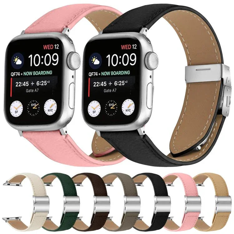 Dây đeo đồng hồ da khóa lưng rùa bạc họa tiết vân vải quả vải, dành cho Apple Watch 46mm / 49mm / 45mm / 44mm, dành cho Apple Watch 42mm / 41mm / 40mm / 38mm
