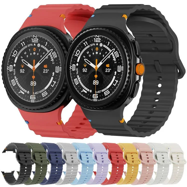Dây đồng hồ silicone khóa cài màu may chỉ vân sóng, Dành cho Samsung Galaxy Watch8 / Watch8 Classic