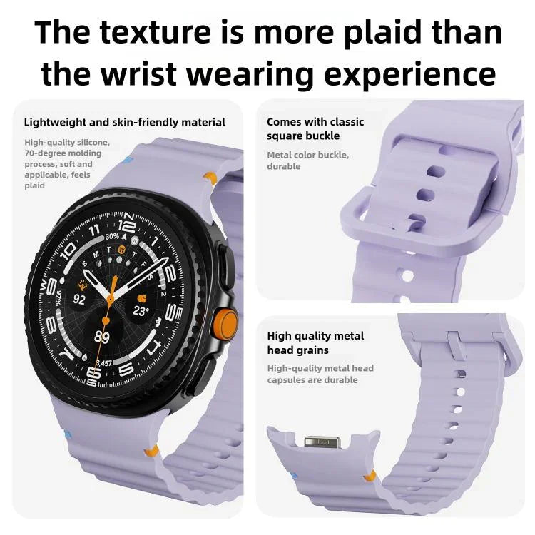 Dây đồng hồ silicone khóa cài màu may chỉ vân sóng, Dành cho Samsung Galaxy Watch8 / Watch8 Classic
