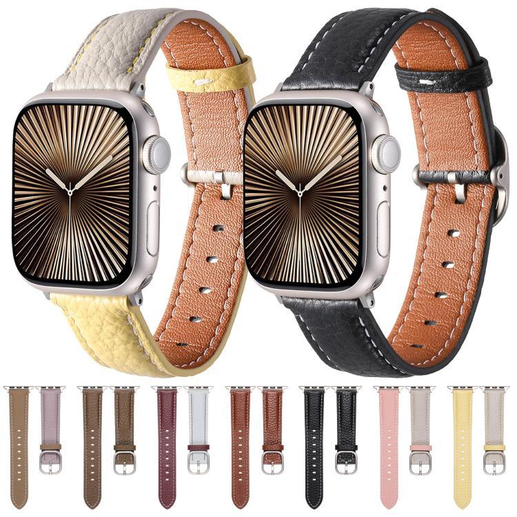 Dây đồng hồ Da Thật Họa Tiết Litchi Khóa Vuông, Dành cho Apple Watch 46mm / 49mm / 45mm / 44mm, Dành cho Apple Watch 42mm / 41mm / 40mm / 38mm