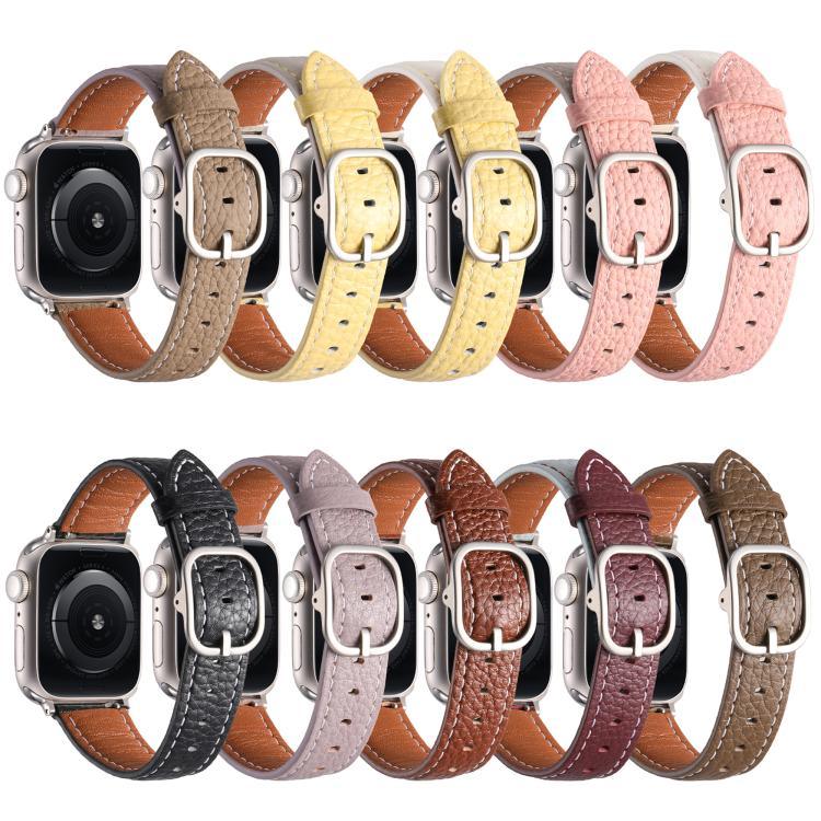 Dây đồng hồ Da Thật Họa Tiết Litchi Khóa Vuông, Dành cho Apple Watch 46mm / 49mm / 45mm / 44mm, Dành cho Apple Watch 42mm / 41mm / 40mm / 38mm