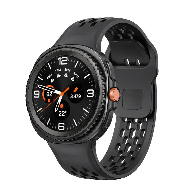 Dây đồng hồ silicone khóa cài ngược màu đen kiểu lỗ, Dành cho Samsung Galaxy Watch8 / Watch8 Classic