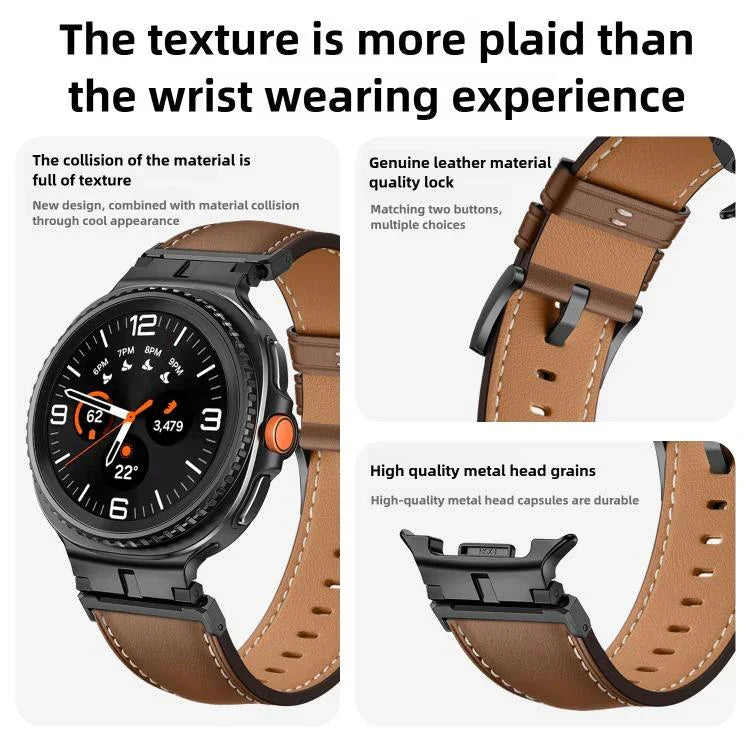 Dây Đồng Hồ Da Thật Đầu Kim Loại, Cho Samsung Galaxy Watch8 / Watch8 Classic