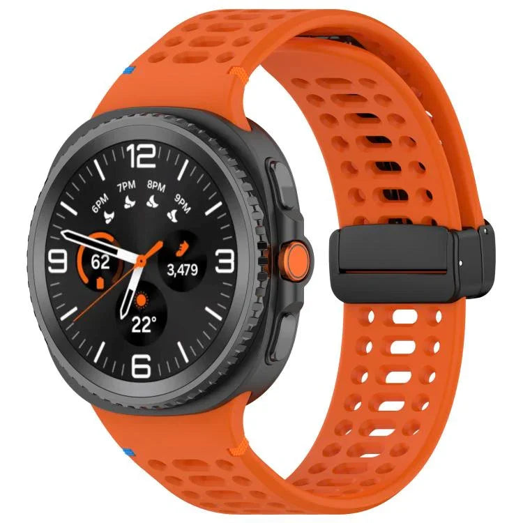 Dây đồng hồ silicone thở được, may chỉ, khóa nam châm màu đen, Dành cho Samsung Galaxy Watch8 / Watch8 Classic