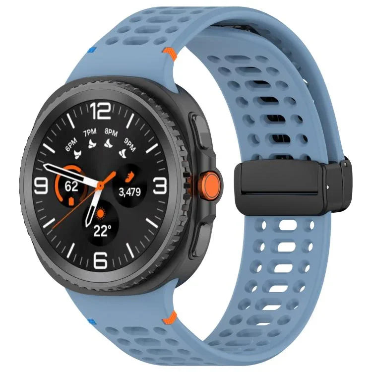 Dây đồng hồ silicone thở được, may chỉ, khóa nam châm màu đen, Dành cho Samsung Galaxy Watch8 / Watch8 Classic