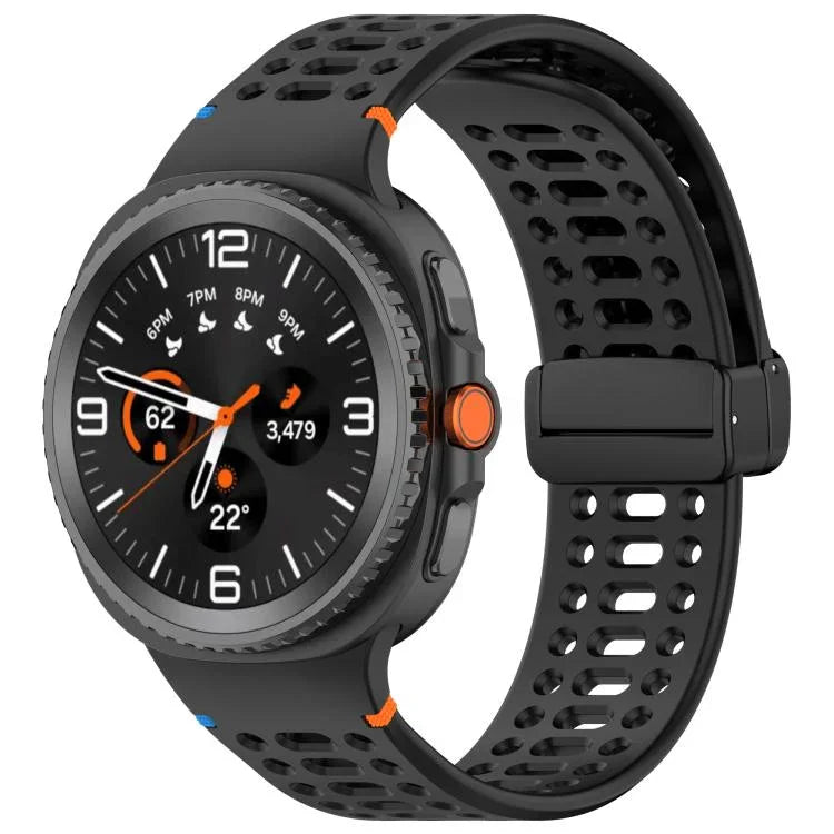 Dây đồng hồ silicone thở được, may chỉ, khóa nam châm màu đen, Dành cho Samsung Galaxy Watch8 / Watch8 Classic