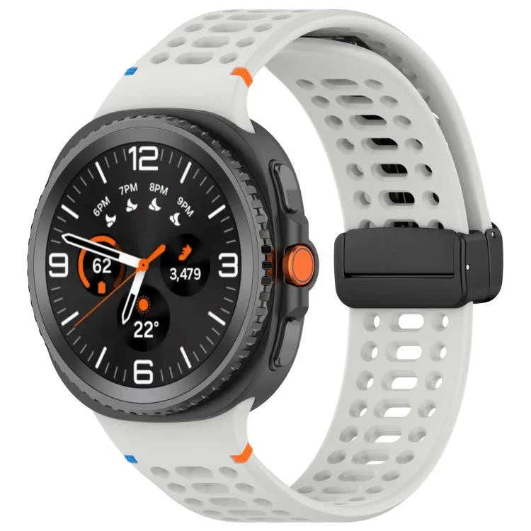 Dây đồng hồ silicone thở được, may chỉ, khóa nam châm màu đen, Dành cho Samsung Galaxy Watch8 / Watch8 Classic