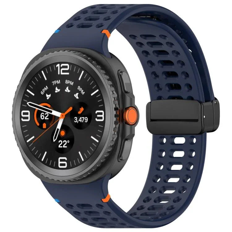Dây đồng hồ silicone thở được, may chỉ, khóa nam châm màu đen, Dành cho Samsung Galaxy Watch8 / Watch8 Classic