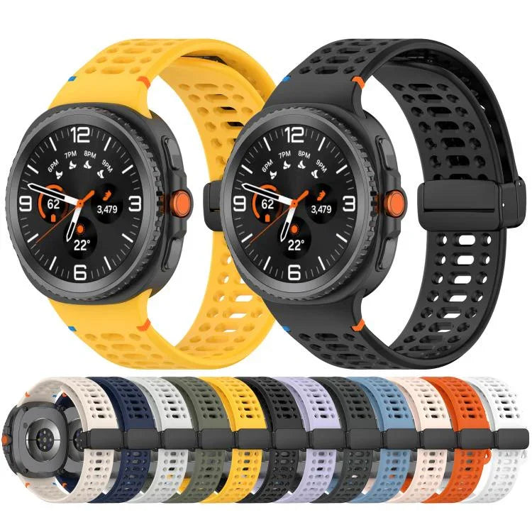 Dây đồng hồ silicone thở được, may chỉ, khóa nam châm màu đen, Dành cho Samsung Galaxy Watch8 / Watch8 Classic
