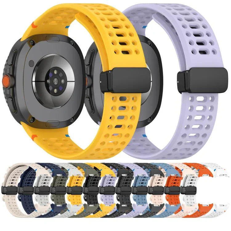 Dây đồng hồ silicone thở được, may chỉ, khóa nam châm màu đen, Dành cho Samsung Galaxy Watch8 / Watch8 Classic