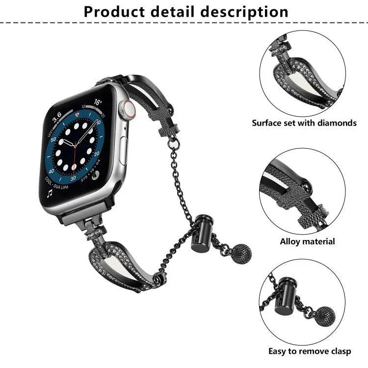 Dây đồng hồ hợp kim kẽm vòng tay kim cương hình chữ U, Dành cho Apple Watch 46mm / 49mm / 45mm / 44mm, Dành cho Apple Watch 42mm / 41mm / 40mm / 38mm