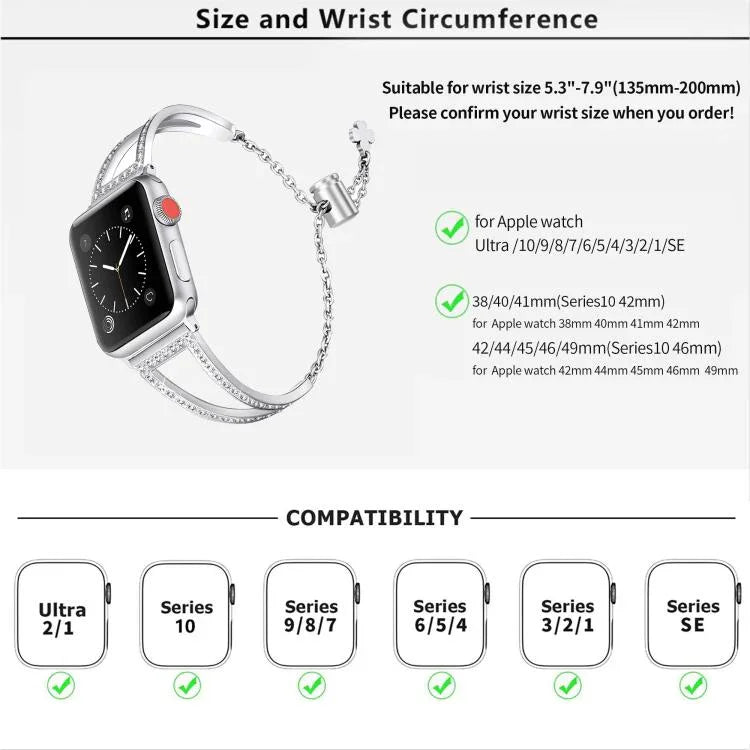 Dây đồng hồ hợp kim kẽm kim cương hình chữ V, Dành cho Apple Watch 46mm / 49mm / 45mm / 44mm, Dành cho Apple Watch 42mm / 41mm / 40mm / 38mm