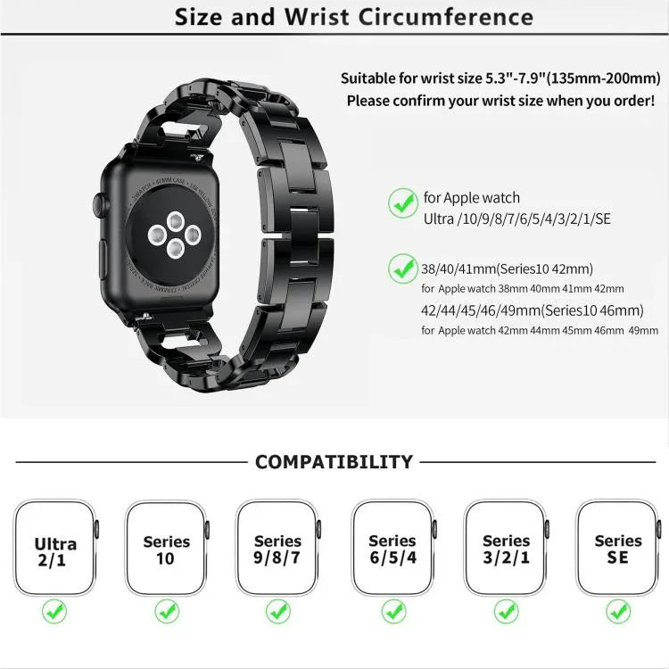 Dây đồng hồ hợp kim kẽm kim cương vuông, Dành cho Apple Watch 46mm / 49mm / 45mm / 44mm, Dành cho Apple Watch 42mm / 41mm / 40mm / 38mm