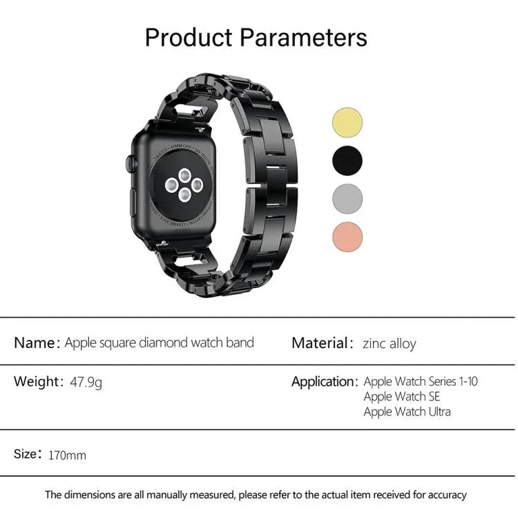 Dây đồng hồ hợp kim kẽm kim cương vuông, Dành cho Apple Watch 46mm / 49mm / 45mm / 44mm, Dành cho Apple Watch 42mm / 41mm / 40mm / 38mm