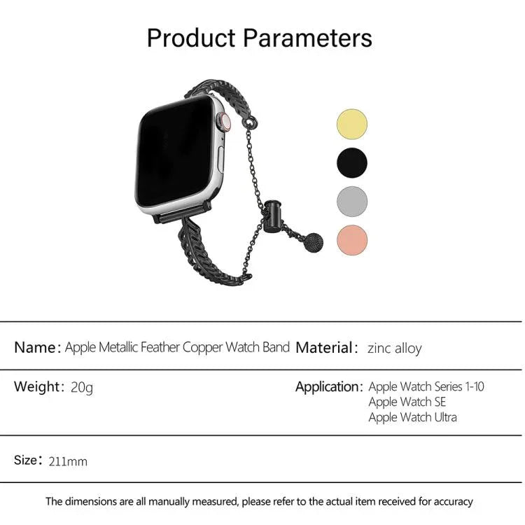 Dây đồng hồ hợp kim kẽm đồng lông vũ kim loại, Dành cho Apple Watch 46mm / 49mm / 45mm / 44mm, Dành cho Apple Watch 42mm / 41mm / 40mm / 38mm