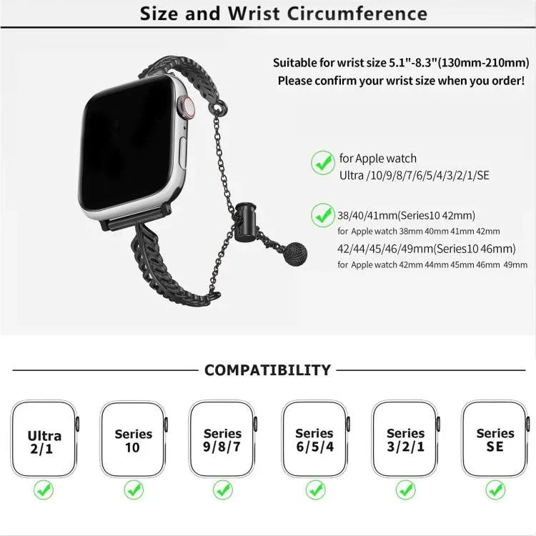 Dây đồng hồ hợp kim kẽm đồng lông vũ kim loại, Dành cho Apple Watch 46mm / 49mm / 45mm / 44mm, Dành cho Apple Watch 42mm / 41mm / 40mm / 38mm