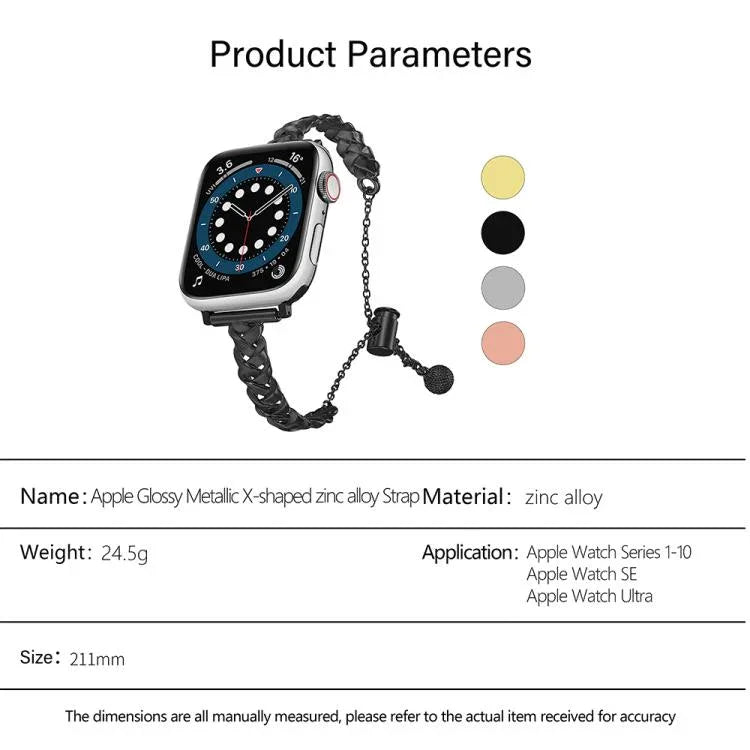 Dây đồng hồ hợp kim kẽm kim loại bóng bện, Dành cho Apple Watch 46mm / 49mm / 45mm / 44mm, Dành cho Apple Watch 42mm / 41mm / 40mm / 38mm