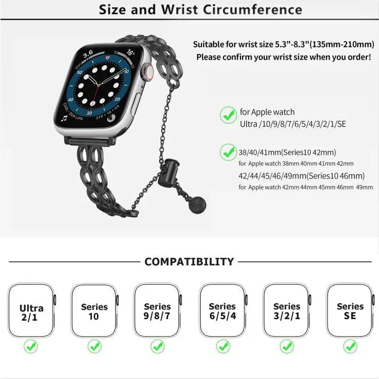 Dây đồng hồ hợp kim kẽm chuỗi vòng đôi, Dành cho Apple Watch 46mm / 49mm / 45mm / 44mm, Dành cho Apple Watch 42mm / 41mm / 40mm / 38mm
