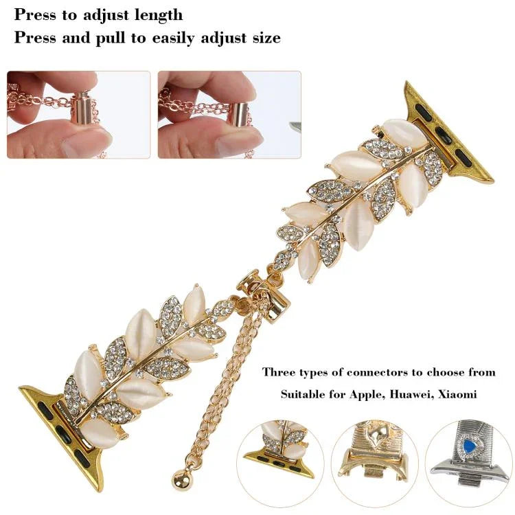 Dây đồng hồ hợp kim đính kim cương hình lá, Dành cho Apple Watch 46mm / 49mm / 45mm / 44mm, Dành cho Apple Watch 42mm / 41mm / 40mm / 38mm