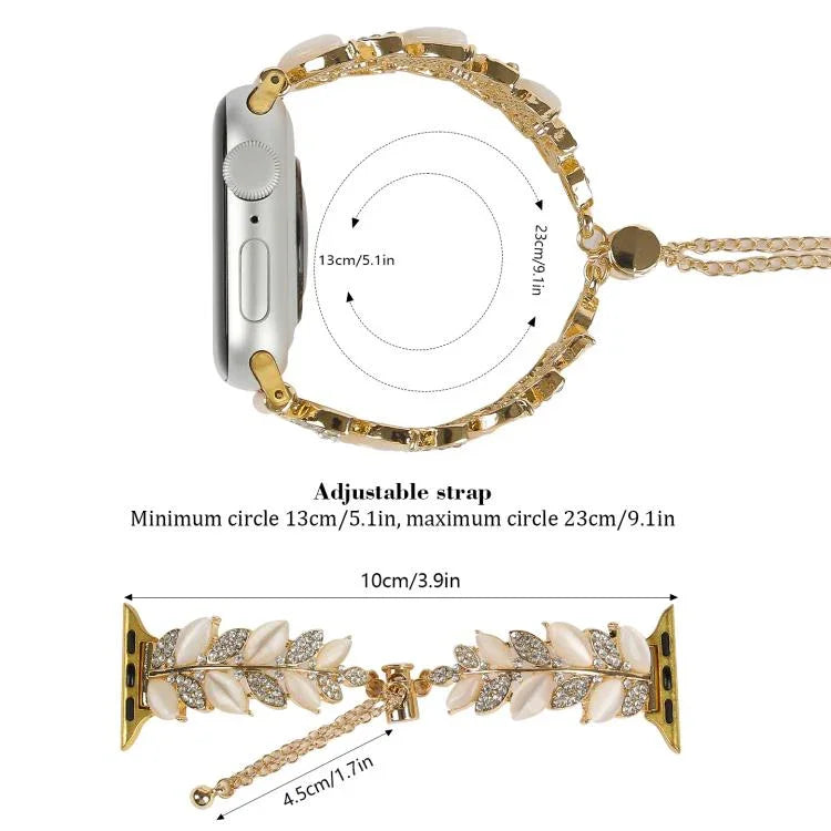 Dây đồng hồ hợp kim đính kim cương hình lá, Dành cho Apple Watch 46mm / 49mm / 45mm / 44mm, Dành cho Apple Watch 42mm / 41mm / 40mm / 38mm