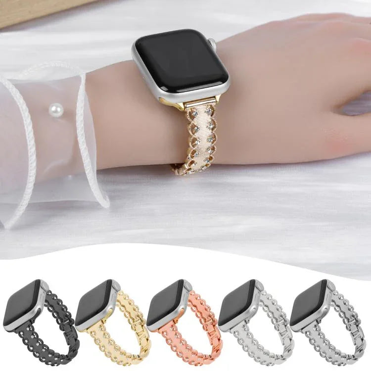 Dây đồng hồ kim loại hợp kim kim cương viền ren, Dành cho Apple Watch 46mm / 49mm / 45mm / 44mm, Dành cho Apple Watch 42mm / 41mm / 40mm / 38mm